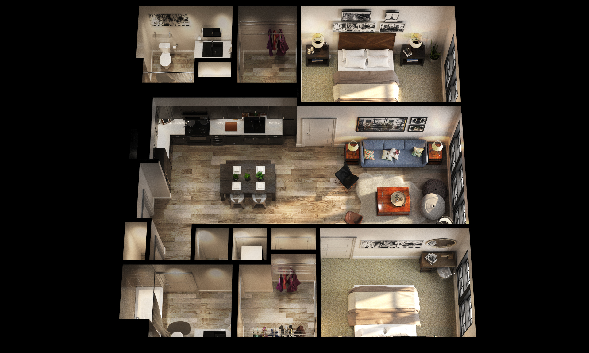Floor plan for 2 beds, 2 baths, 1135 sqft